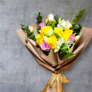 Yellow roses with pink
