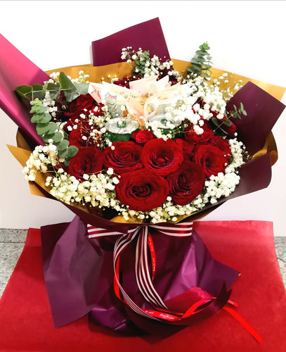 flower bouquet with money arrangement - Elegant Floral Gift Boutique